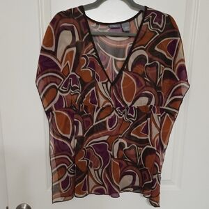 Apt. 9 Women's Abstract V-Neck Blouse - Purple, Orange, Black